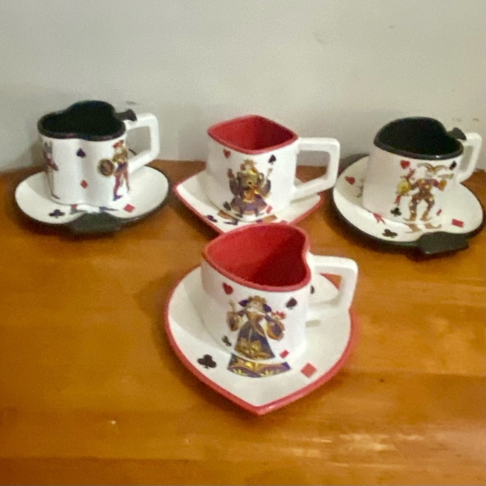 Beautiful, Rare, Large 8-pc  King of Hearts Cups and Saucers