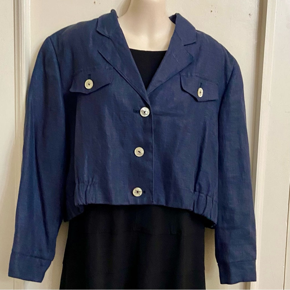 Stephanie Andreas, Navy Blue Linen Coat- Jacket - L