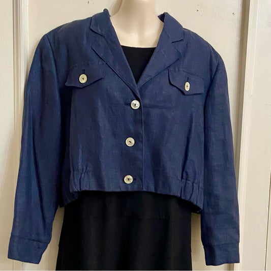 Stephanie Andreas, Navy Blue Linen Coat- Jacket - L