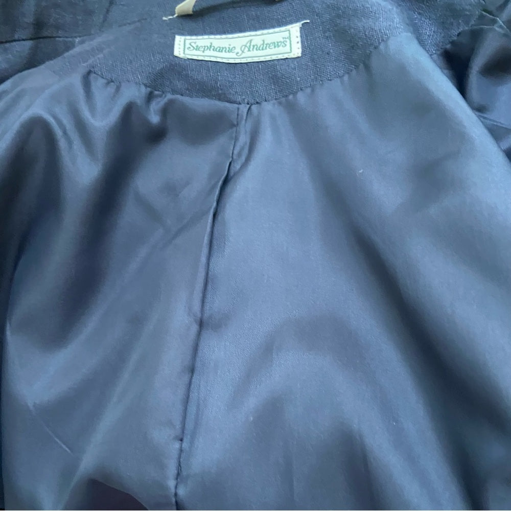 Stephanie Andreas, Navy Blue Linen Coat- Jacket - L