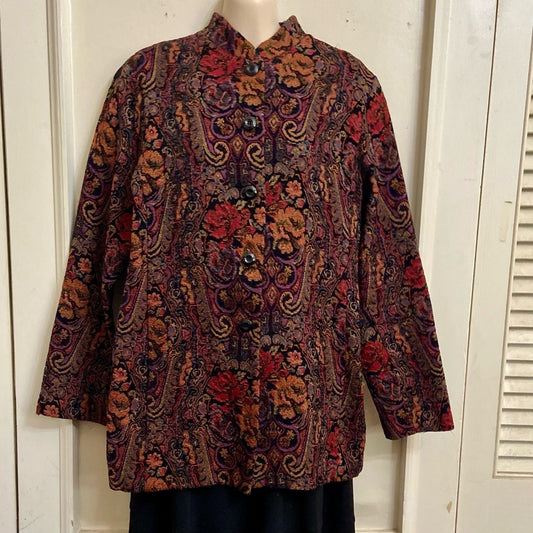 Cold water Creek Red and Black Tapestry Coat- Jacket - M