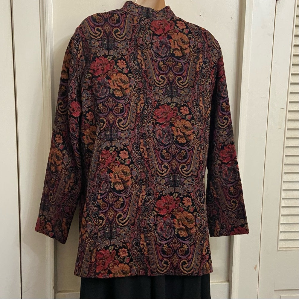 Cold water Creek Red and Black Tapestry Coat- Jacket - M