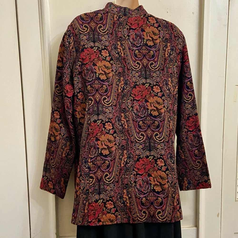 Cold water Creek Red and Black Tapestry Coat- Jacket - M