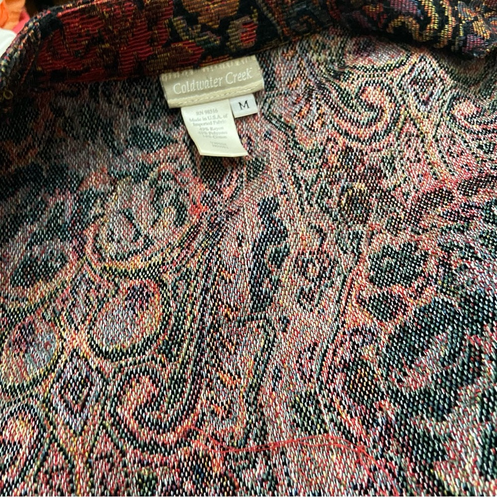 Cold water Creek Red and Black Tapestry Coat- Jacket - M