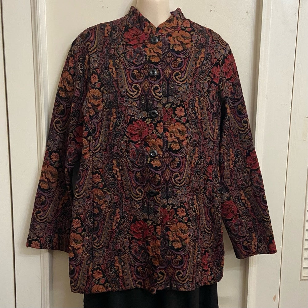 Cold water Creek Red and Black Tapestry Coat- Jacket - M