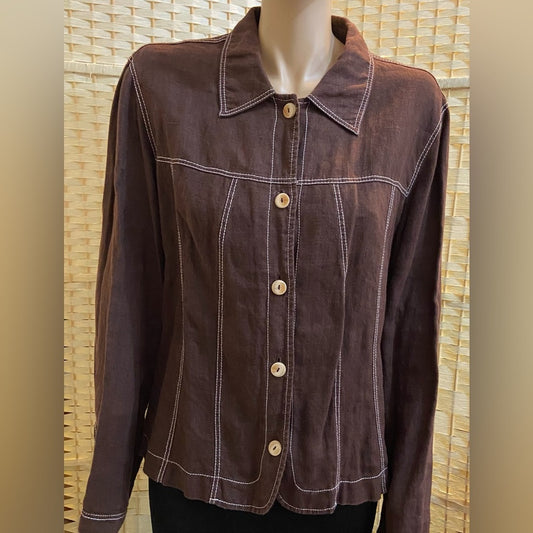 Harve Bernard Brown Linen Coat Jacket L-XL