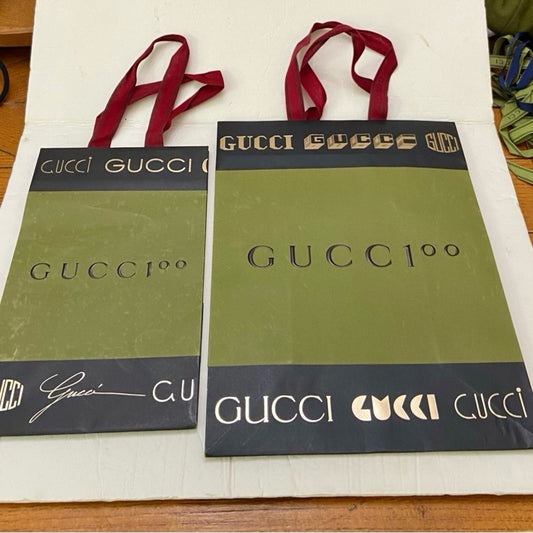 Lot of 2 Gucci Green and Black Gift Bags