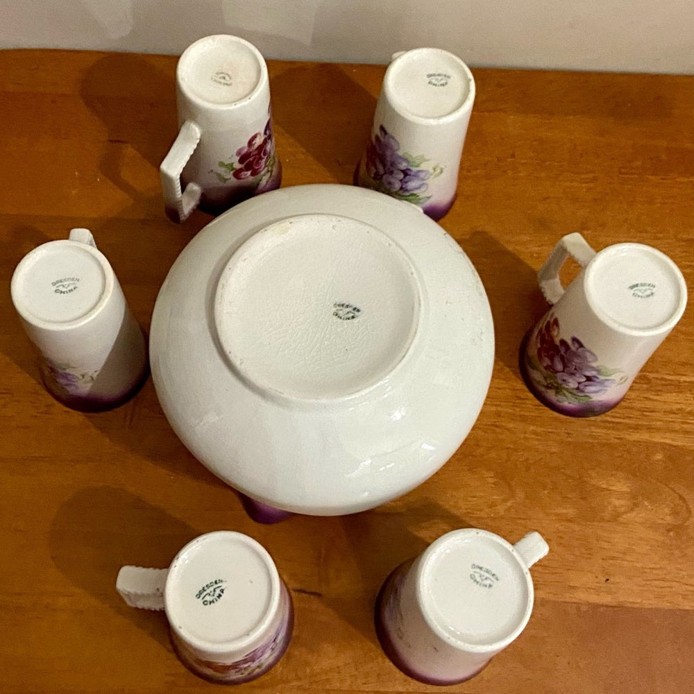 1890-1915 Dresden China or Whiteware 7-pc Juice Set