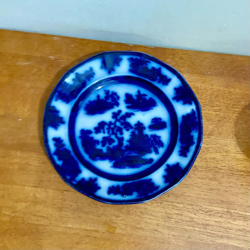 Antique, Rare, Wegdwood Chapoo, Variant Flow Blue Willow, 8.5in Plate  and Cup