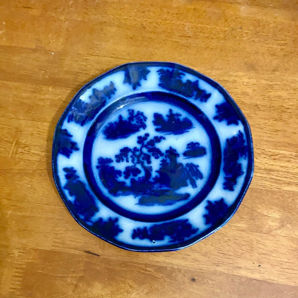 Antique, Rare, Wegdwood Chapoo, Variant Flow Blue Willow, 8.5in Plate  and Cup