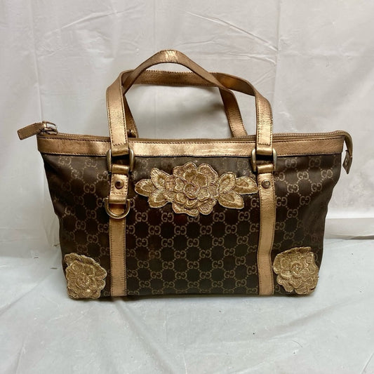 Vintage, Rare, Gucci, GG Brown and Gold Coated Canvas Handbag (12in x 9in x 4in)