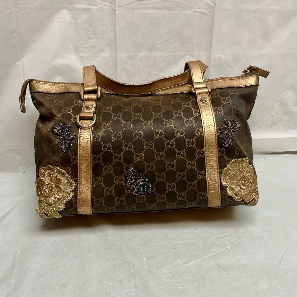 Vintage, Rare, Gucci, GG Brown and Gold Coated Canvas Handbag (12in x 9in x 4in)