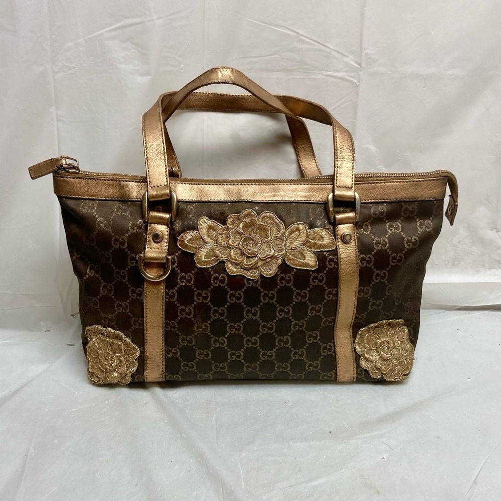 Vintage, Rare, Gucci, GG Brown and Gold Coated Canvas Handbag (12in x 9in x 4in)