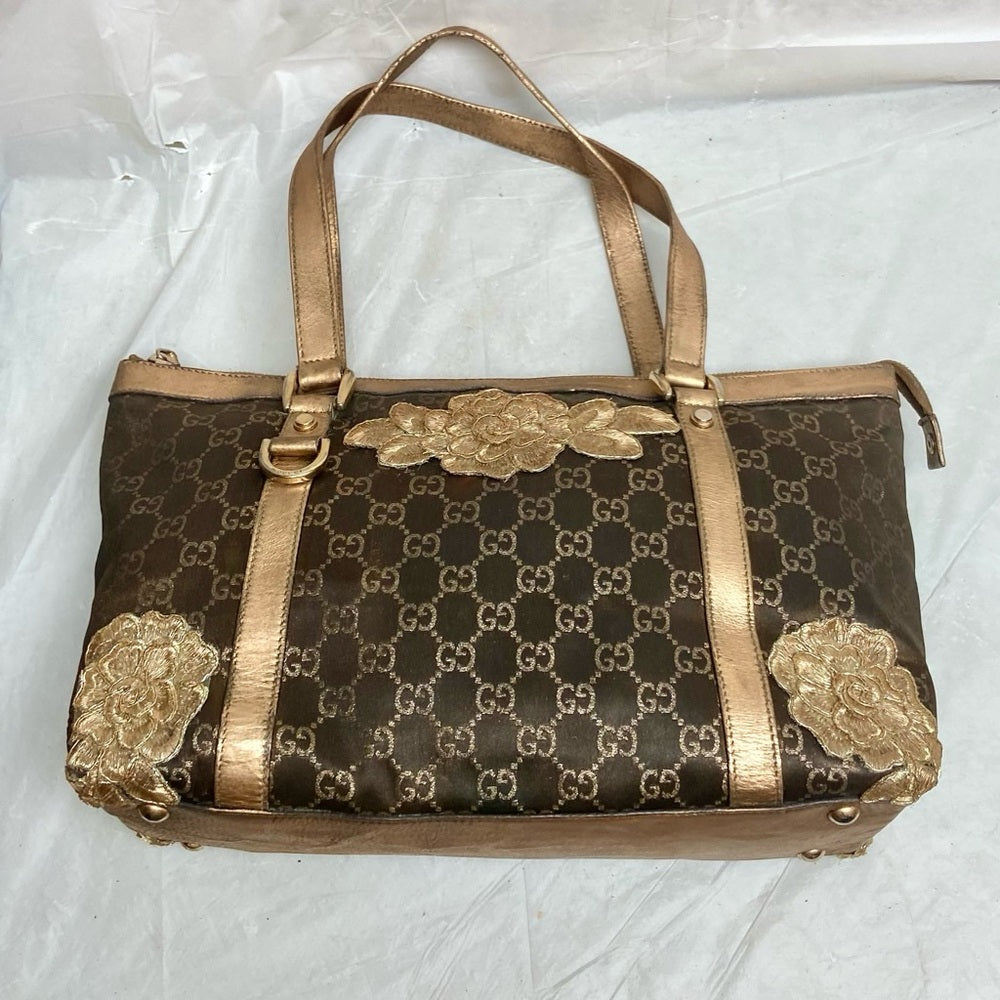 Vintage, Rare, Gucci, GG Brown and Gold Coated Canvas Handbag (12in x 9in x 4in)