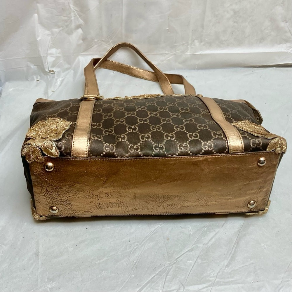 Vintage, Rare, Gucci, GG Brown and Gold Coated Canvas Handbag (12in x 9in x 4in)