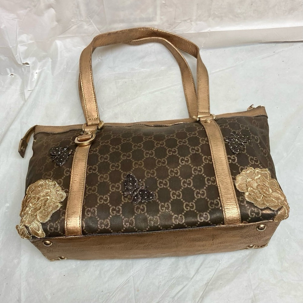 Vintage, Rare, Gucci, GG Brown and Gold Coated Canvas Handbag (12in x 9in x 4in)