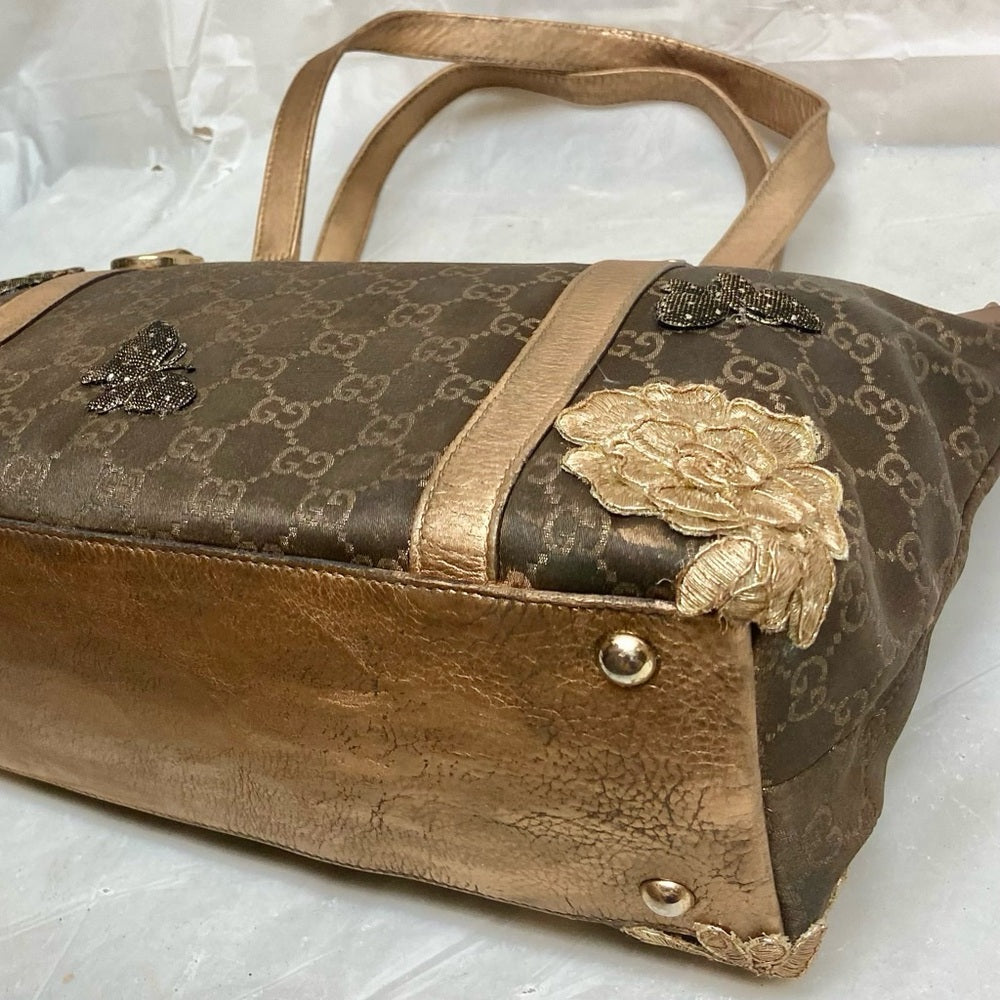 Vintage, Rare, Gucci, GG Brown and Gold Coated Canvas Handbag (12in x 9in x 4in)