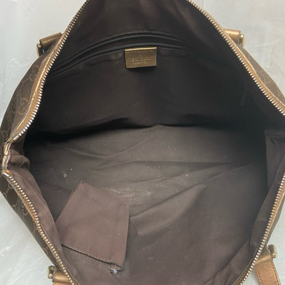Vintage, Rare, Gucci, GG Brown and Gold Coated Canvas Handbag (12in x 9in x 4in)
