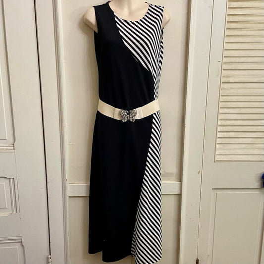 Regalia Black and White Stripes Dress with Butterfly Elastic Belt - Size PS