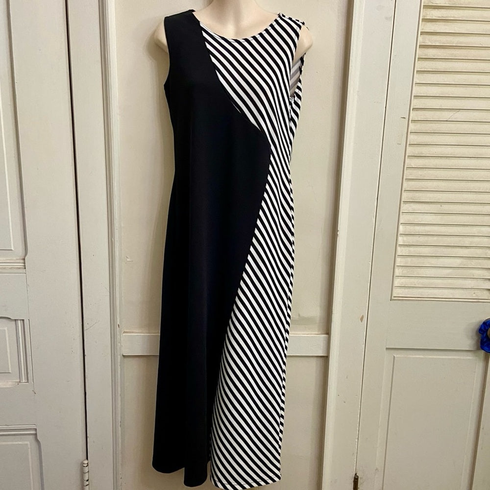 Regalia Black and White Stripes Dress with Butterfly Elastic Belt - Size PS