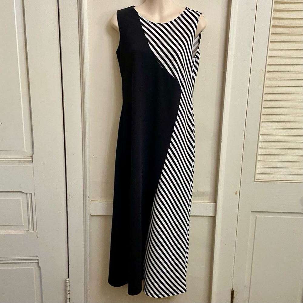Regalia Black and White Stripes Dress with Butterfly Elastic Belt - Size PS