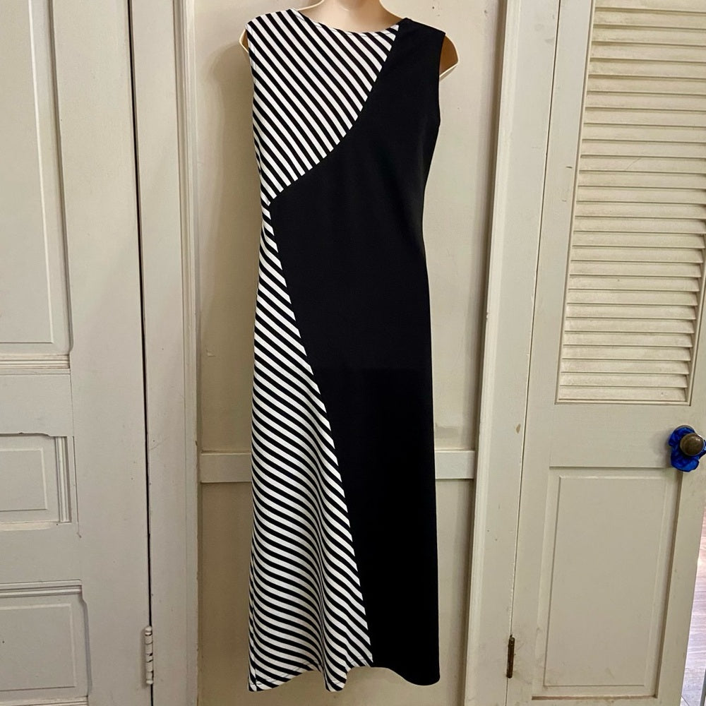 Regalia Black and White Stripes Dress with Butterfly Elastic Belt - Size PS