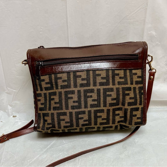 Vintage Fendi Zucca Brown Canvas Shoulder-Crossbody Bag 10in x 7in x 3.5in