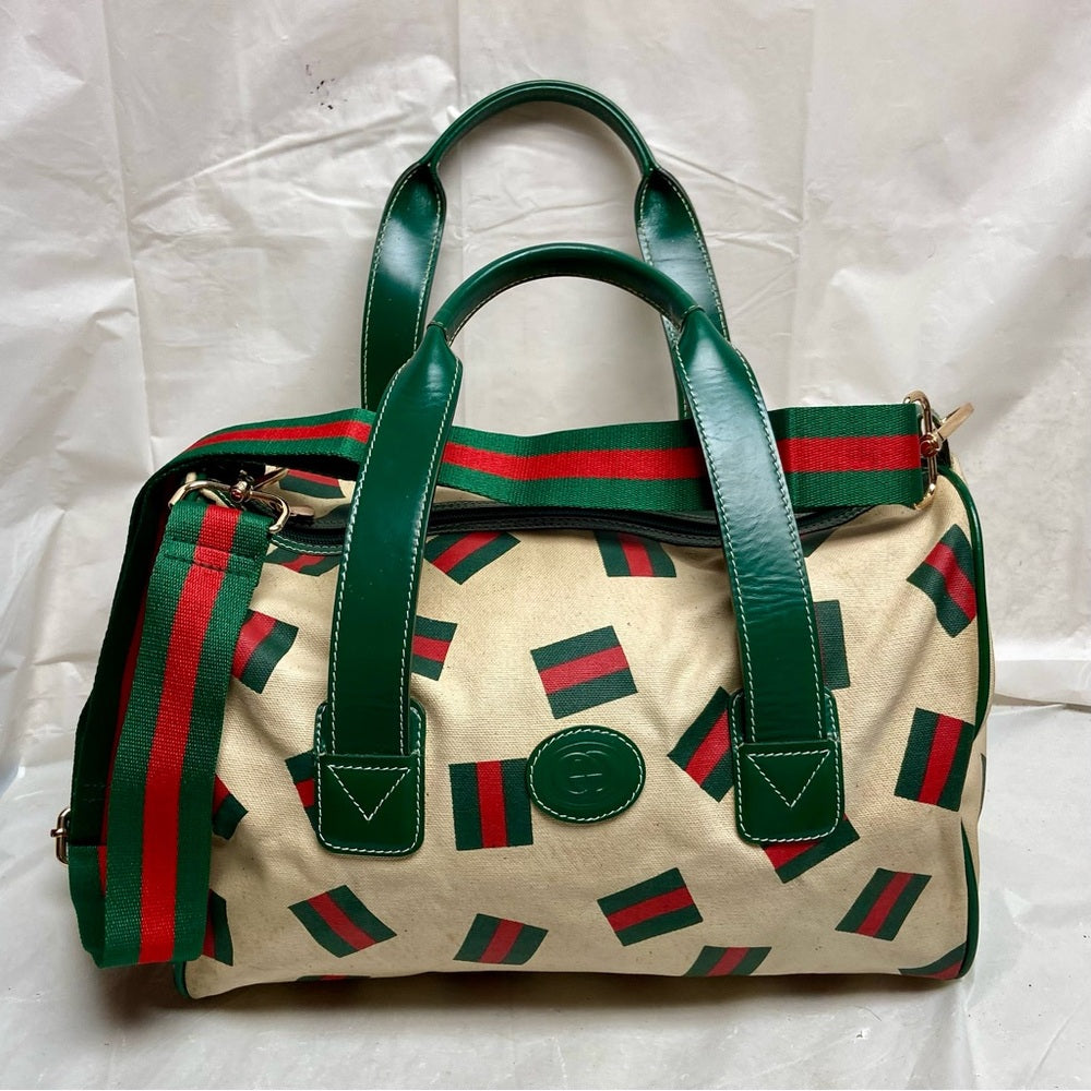 Vintage, Gucci, Rare, Beige Canvas Sherry Line Shoulder-Crossbody Bag
