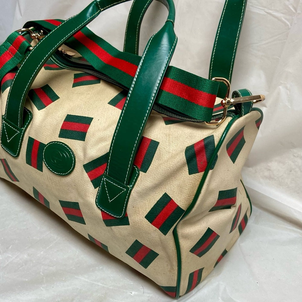 Vintage, Gucci, Rare, Beige Canvas Sherry Line Shoulder-Crossbody Bag