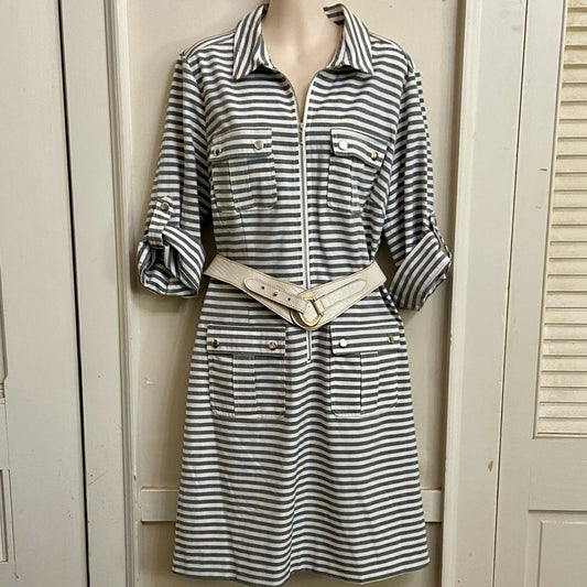 Sharagano Gray and White Stripes Dress 14P