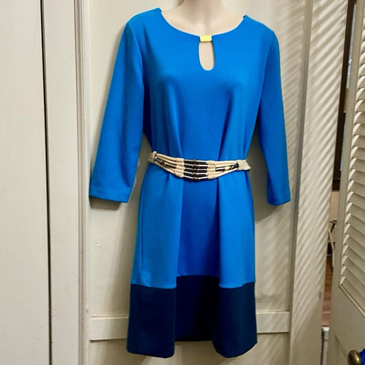 New York Company Teal and Dark Blue Dress with White Elastic Belt Size S-M