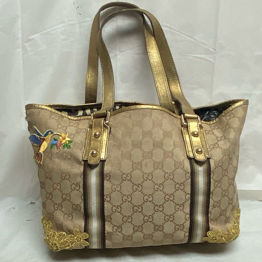 Vintage, Gucci, GG Coated Canvas with Gold Leather Shoulder Strap 11in x 8.5in