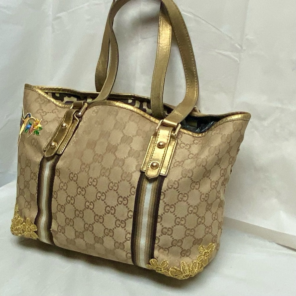 Vintage, Gucci, GG Coated Canvas with Gold Leather Shoulder Strap 11in x 8.5in