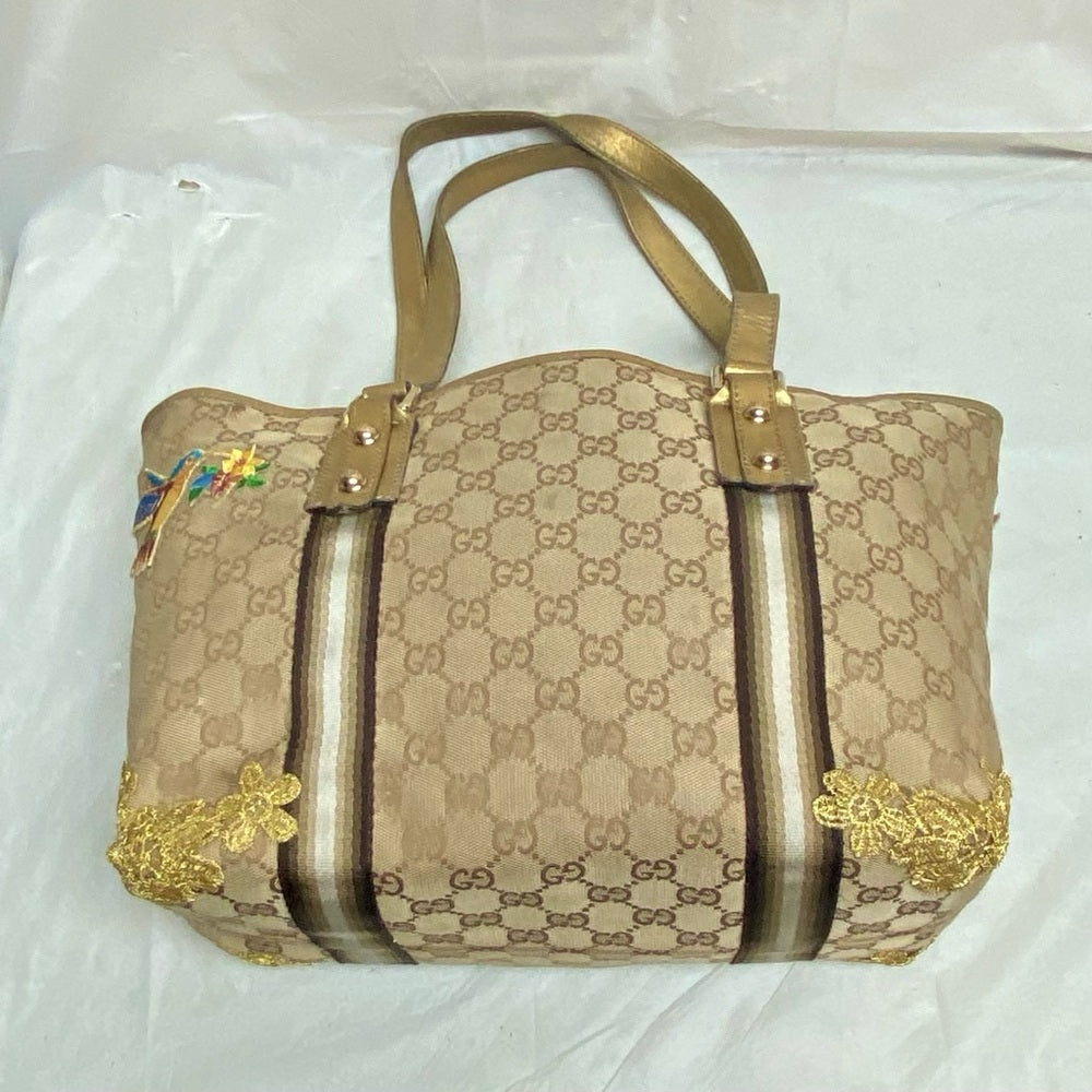 Vintage, Gucci, GG Coated Canvas with Gold Leather Shoulder Strap 11in x 8.5in
