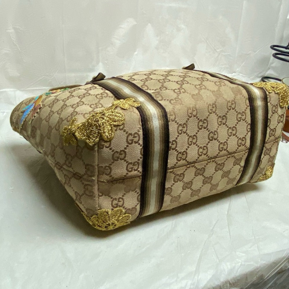 Vintage, Gucci, GG Coated Canvas with Gold Leather Shoulder Strap 11in x 8.5in