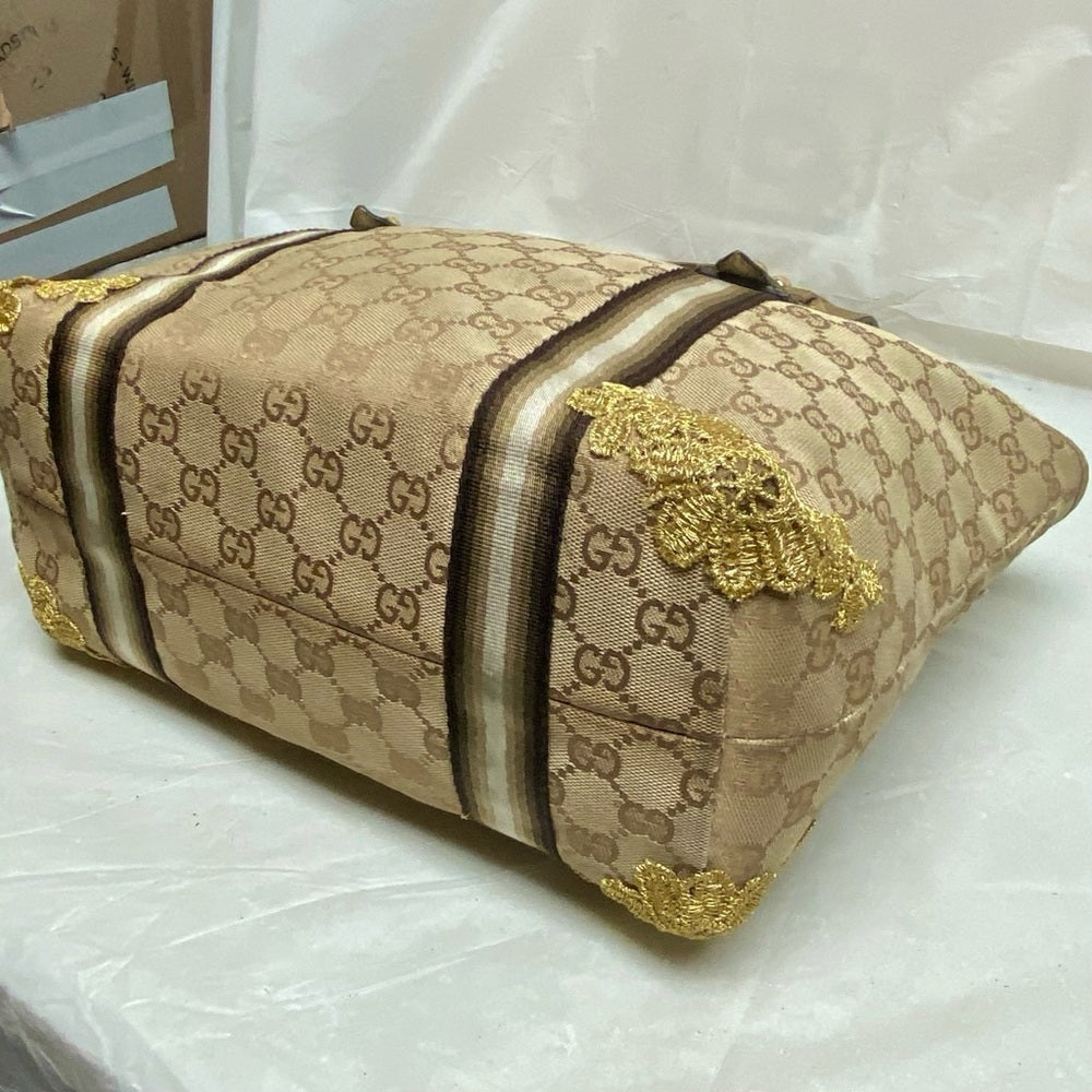 Vintage, Gucci, GG Coated Canvas with Gold Leather Shoulder Strap 11in x 8.5in