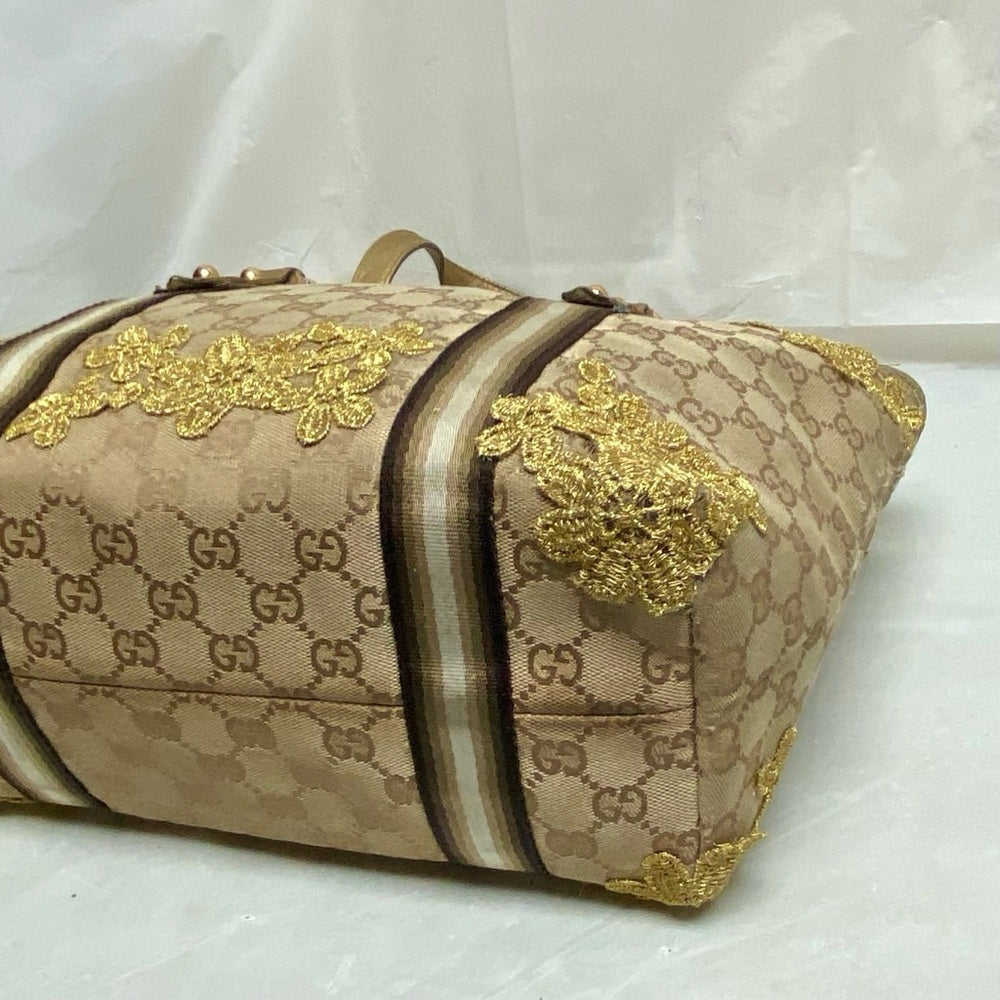 Vintage, Gucci, GG Coated Canvas with Gold Leather Shoulder Strap 11in x 8.5in