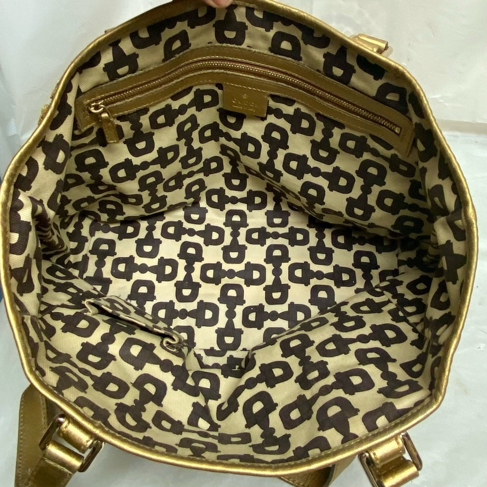 Vintage, Gucci, GG Coated Canvas with Gold Leather Shoulder Strap 11in x 8.5in