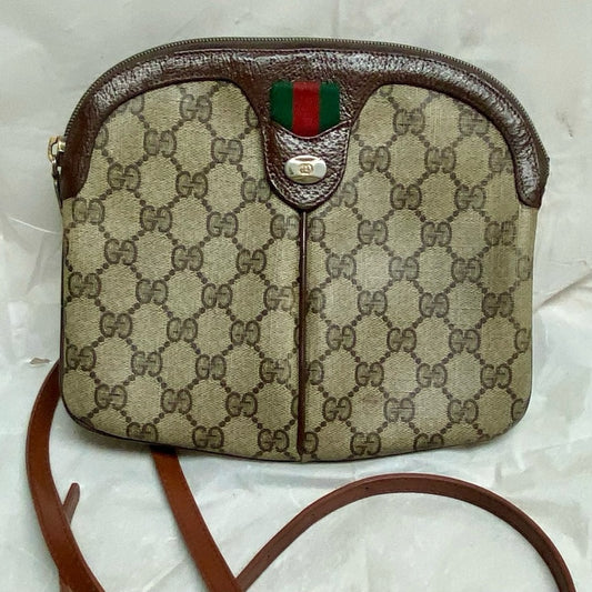 Vintage, Gucci, Small Brown Coated Canvas Sherry Line Shoulder-Crossbody Bag
