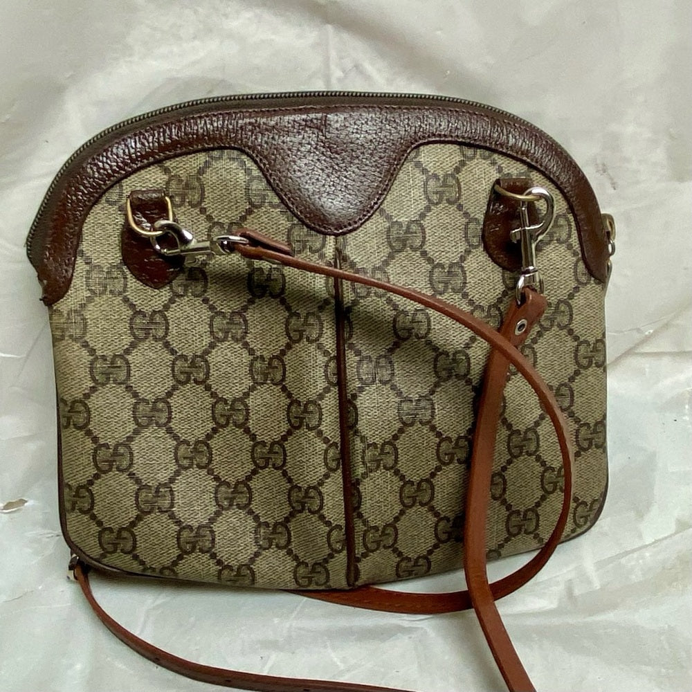 Vintage, Gucci, Small Brown Coated Canvas Sherry Line Shoulder-Crossbody Bag