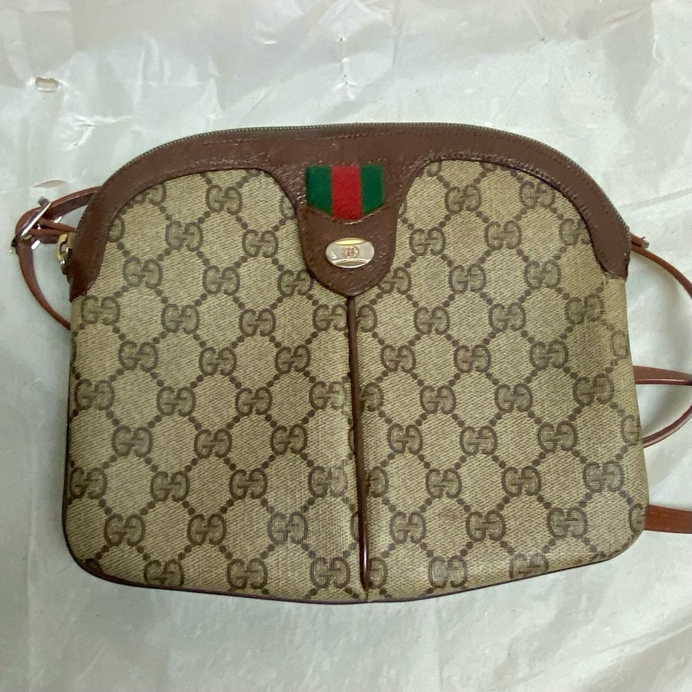 Vintage, Gucci, Small Brown Coated Canvas Sherry Line Shoulder-Crossbody Bag