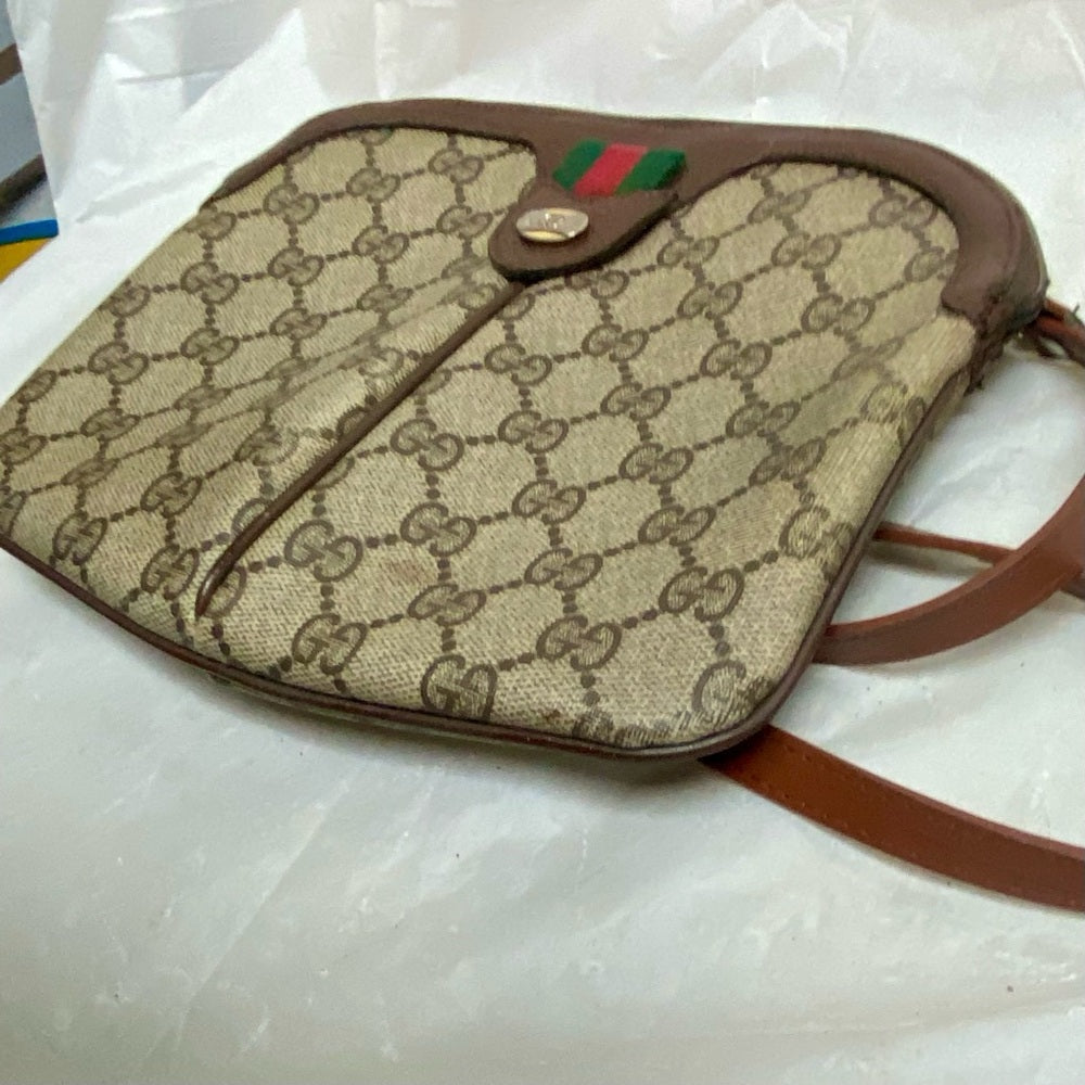 Vintage, Gucci, Small Brown Coated Canvas Sherry Line Shoulder-Crossbody Bag