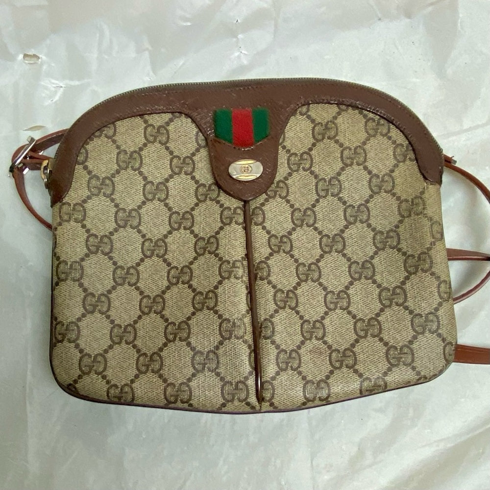 Vintage, Gucci, Small Brown Coated Canvas Sherry Line Shoulder-Crossbody Bag