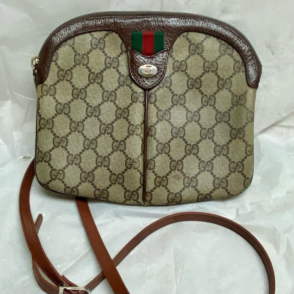 Vintage, Gucci, Small Brown Coated Canvas Sherry Line Shoulder-Crossbody Bag