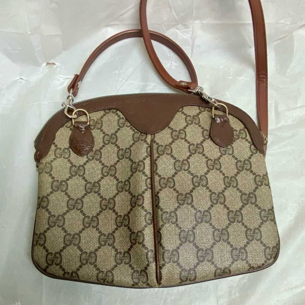 Vintage, Gucci, Small Brown Coated Canvas Sherry Line Shoulder-Crossbody Bag