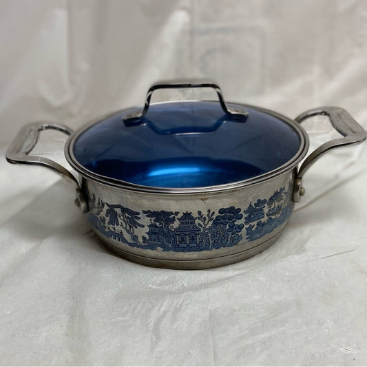Blue Willow, Stainless Steel Medium-Dutch Oven w/ Lid 12in L x 8.5in D x 5.5in H