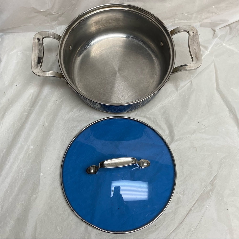 Blue Willow, Stainless Steel Medium-Dutch Oven w/ Lid 12in L x 8.5in D x 5.5in H
