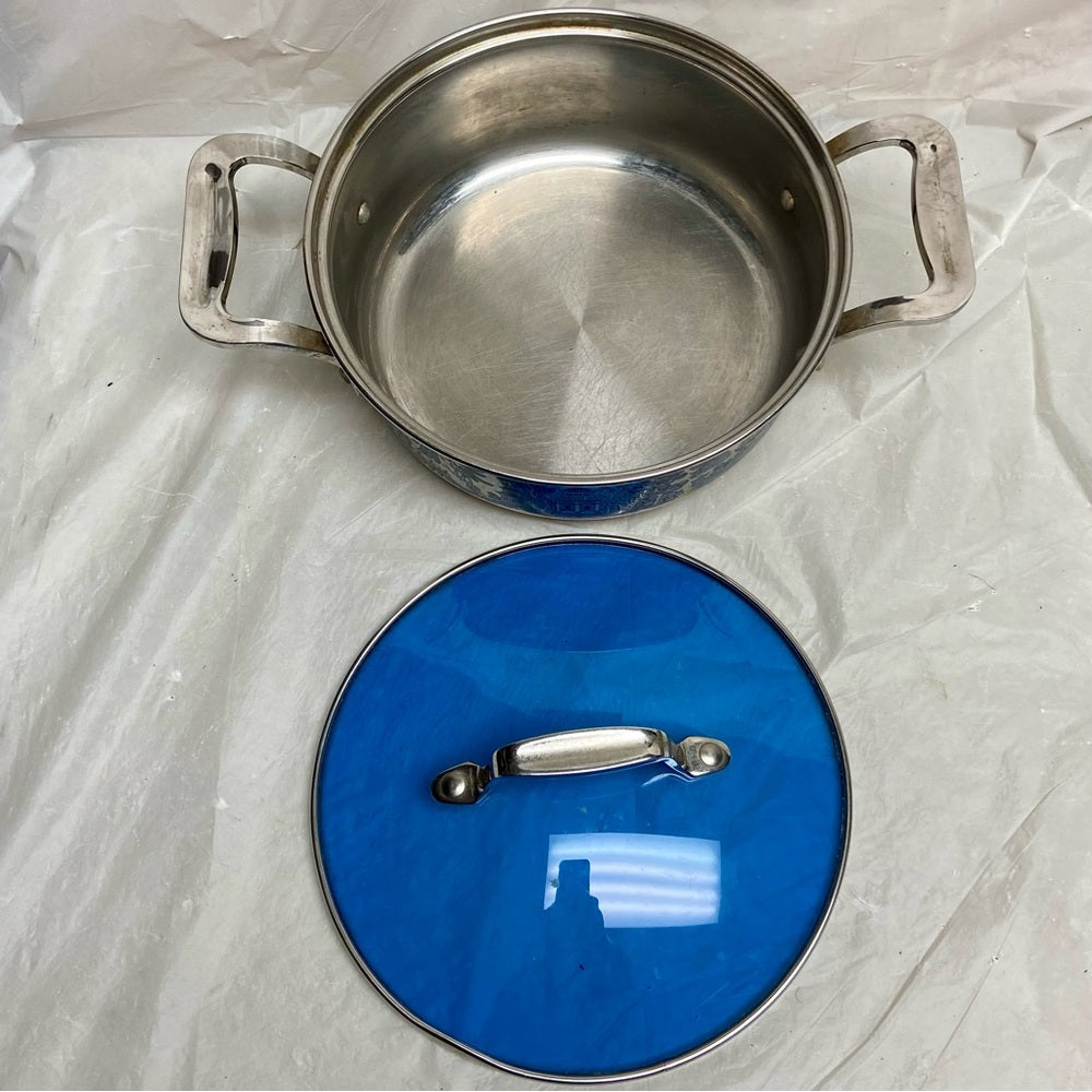 Blue Willow, Stainless Steel Medium-Dutch Oven w/ Lid 12in L x 8.5in D x 5.5in H