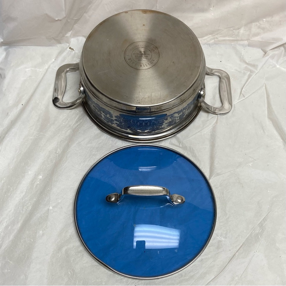 Blue Willow, Stainless Steel Medium-Dutch Oven w/ Lid 12in L x 8.5in D x 5.5in H