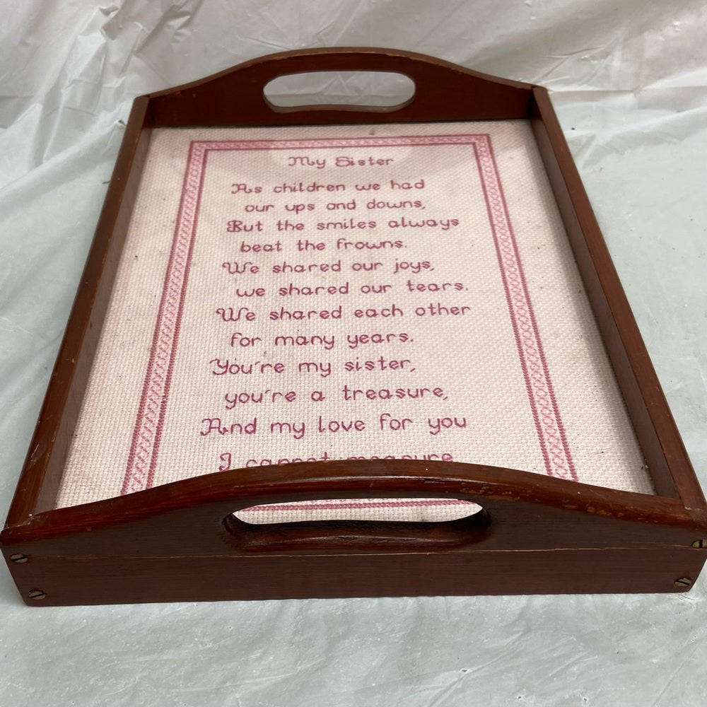 Vintage, One of a Kind, My Sister Needlework Serving Tray 12.5in x 9.5in x 3in
